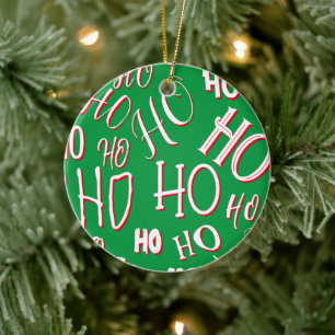 HO HO HO Kerst tekst patroon wit groen rood Keramisch Ornament