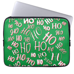 HO HO HO Kerst tekstpatroon wit groen rood Laptop Sleeve