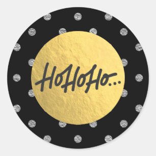 HO HO HO Kerst Zilveren Stippen Goud Folie Ronde Sticker