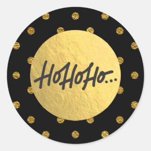 HO HO HO Kerst Zwart Stippen Goud Folie Ronde Sticker