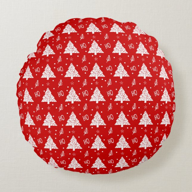 Ho Ho Ho Kerstbomen Rond Kussen (Voorkant)