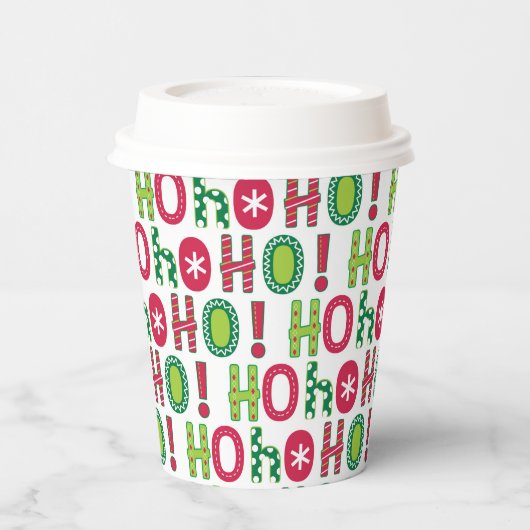 Ho Ho Ho Kerstfeest Fun Modern Red Green Pattern Papieren Bekers (Links)