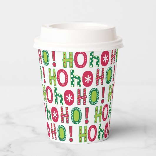 Ho Ho Ho Kerstfeest Fun Modern Red Green Pattern Papieren Bekers (Achterkant)