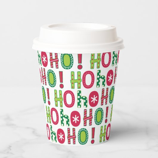 Ho Ho Ho Kerstfeest Fun Modern Red Green Pattern Papieren Bekers (Voorkant)