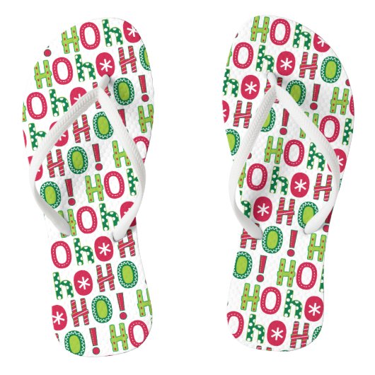 Ho Ho Ho Kerstfeest Fun Modern Red Green Pattern Teenslippers (Voetbed)