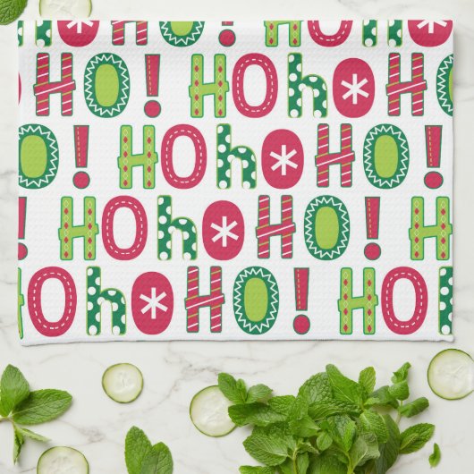 Ho Ho Ho Kerstfeest Fun Modern Red Green Pattern Theedoek (Gevouwen)