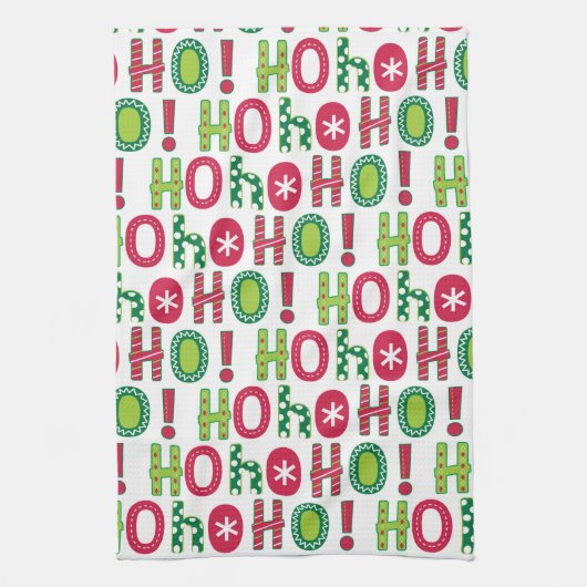 Ho Ho Ho Kerstfeest Fun Modern Red Green Pattern Theedoek (Verticaal)