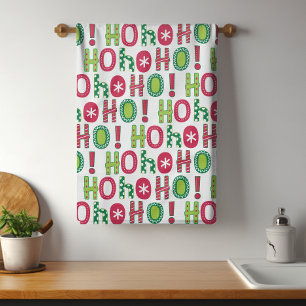 Ho Ho Ho Kerstfeest Fun Modern Red Green Pattern Theedoek
