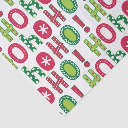 Ho Ho Ho Kerstfeest Fun Modern Red Green Pattern Tissuepapier (Detail)