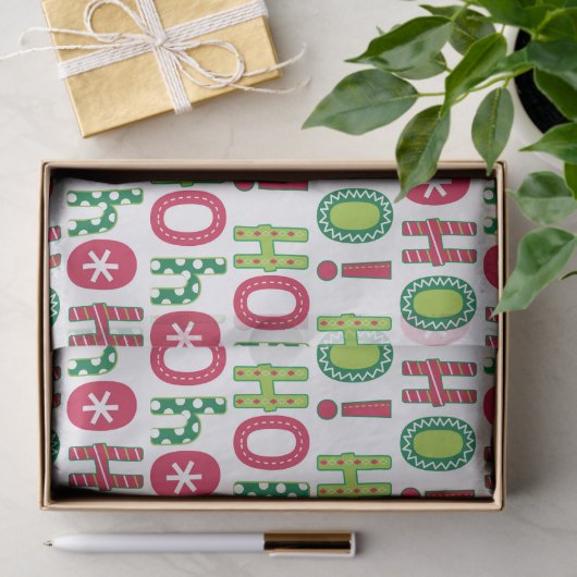 Ho Ho Ho Kerstfeest Fun Modern Red Green Pattern Tissuepapier (Geschenk)
