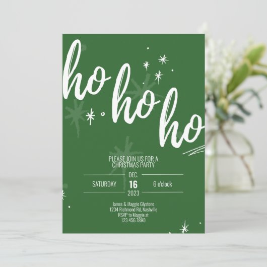 Ho Ho Ho Kerstfeest Uitnodiging Modern Groen (Staand voorkant)