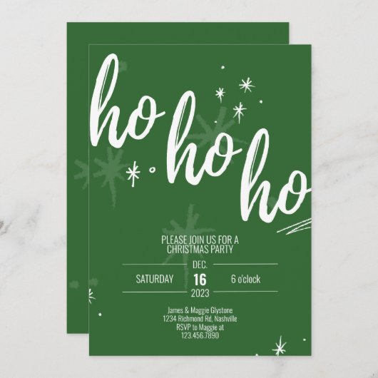 Ho Ho Ho Kerstfeest Uitnodiging Modern Groen (Voorkant / Achterkant)
