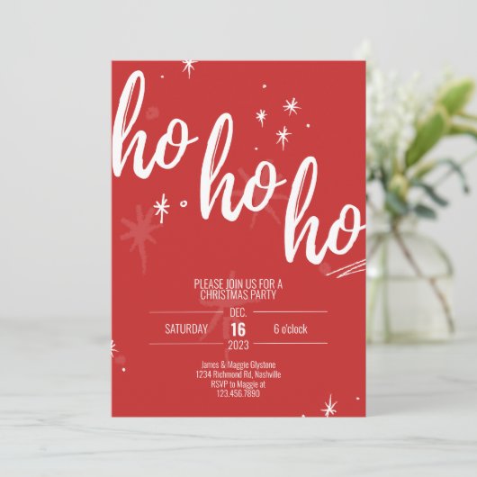 Ho Ho Ho Kerstfeest uitnodiging Modern rood (Staand voorkant)