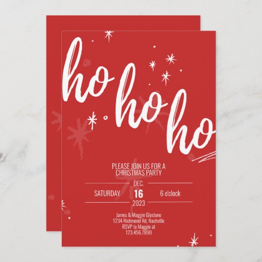 Ho Ho Ho Kerstfeest uitnodiging Modern rood (Voorkant / Achterkant)