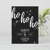 Ho Ho Ho Kerstfeest Uitnodiging Modern Zwart (Staand voorkant)