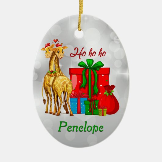 Ho Ho Ho KerstGiraffes Keramisch Ornament (Voorkant)