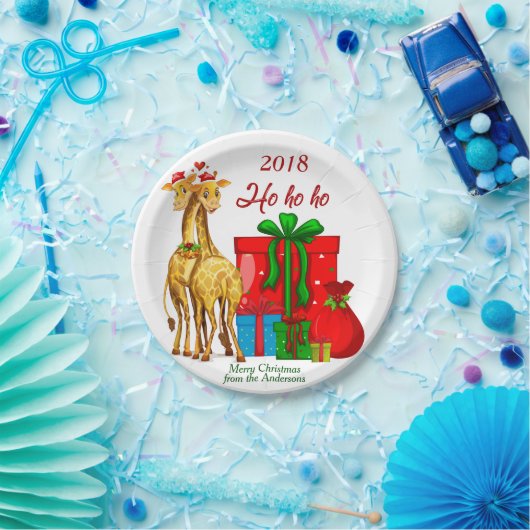 Ho Ho Ho KerstGiraffes Papieren Bordje (Feest)
