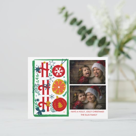 Ho Ho Ho Kerstkaarten | Foto Vakantie  Feestdagenkaart (Staand voorkant)