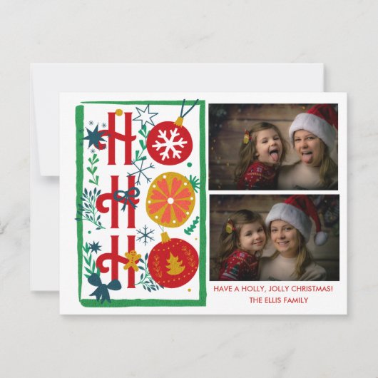 Ho Ho Ho Kerstkaarten | Foto Vakantie  Feestdagenkaart (Voorkant)
