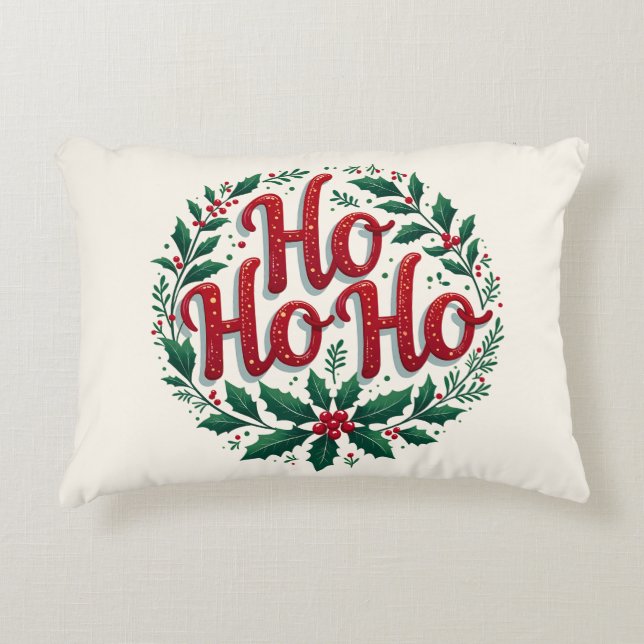 Ho Ho Ho Kerstkrans Typografie Ontwerp Accent Kussen (Voorkant)