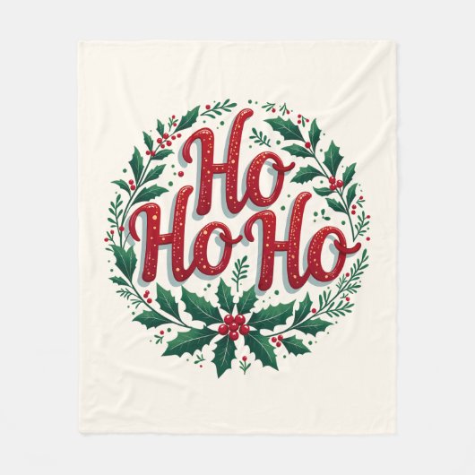 Ho Ho Ho Kerstkrans Typografie Ontwerp Fleece Deken (Voorkant)