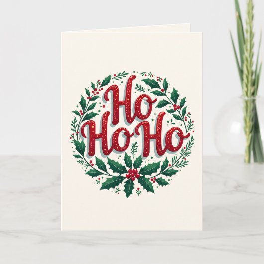 Ho Ho Ho Kerstkrans Typografie Ontwerp Kaart (Voorkant)