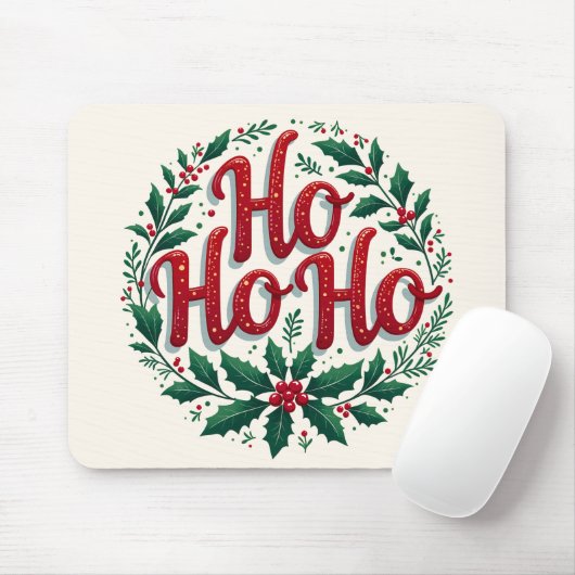 Ho Ho Ho Kerstkrans Typografie Ontwerp Muismat (Met muis)