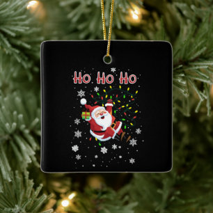 Ho Ho Ho Kerstlichtjes Xmas Grappige Kerstman  Keramisch Ornament