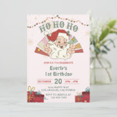 Ho Ho Ho Kerstman 1e Verjaardagsfeest Kaart (Staand voorkant)