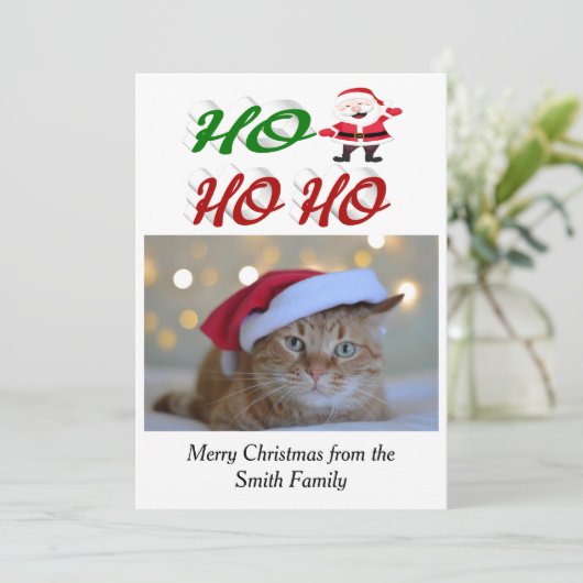 Ho Ho Ho Kerstman Kerst foto script  Feestdagenkaart (Staand voorkant)
