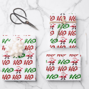 Ho Ho Ho Kerstman Kerstmis rood groen schrift Inpakpapier Vel