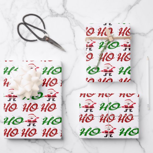 Ho Ho Ho Kerstman Kerstmis rood groen schrift Inpakpapier Vel (Voorkant)