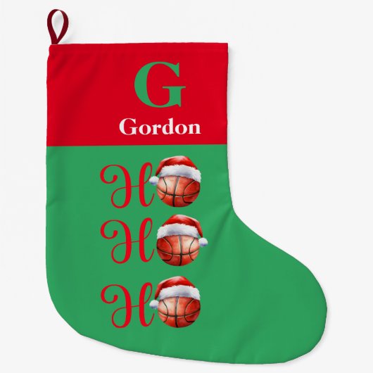 Ho Ho Ho Kerstmis Basketbal Grote Kerstsok (Voorkant)