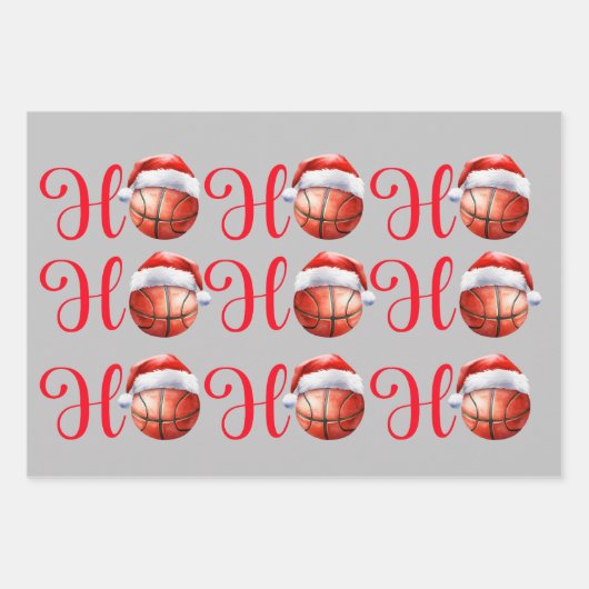 Ho Ho Ho Kerstmis Basketbal Inpakpapier Vel (Voorkant)