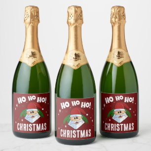 Ho Ho Ho Kerstmis Grappige Kerstman Gezicht Rood G Sparkling Wijnetiket