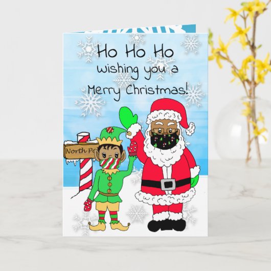 Ho Ho Ho Kerstmis: Kerstman, Kerstman en Elf in de Kaart (Gele Bloem)