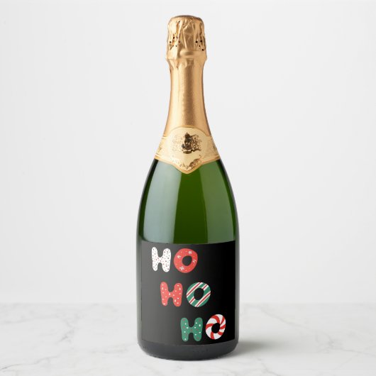 Ho Ho Ho Kerstmis Mousserende Wijn Label Sparkling Wijnetiket (Voorkant)