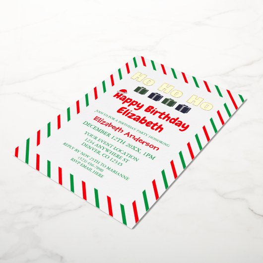 Ho Ho Ho Kerstmis Verjaardag Folie Uitnodiging (Gedraaid)