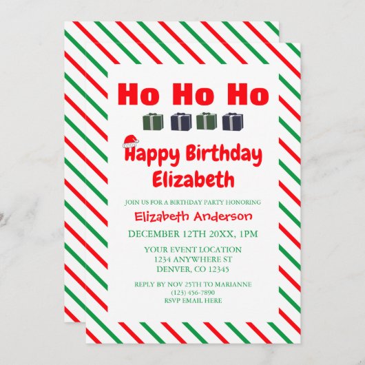 Ho Ho Ho Kerstmis Verjaardag Kaart (Voorkant / Achterkant)