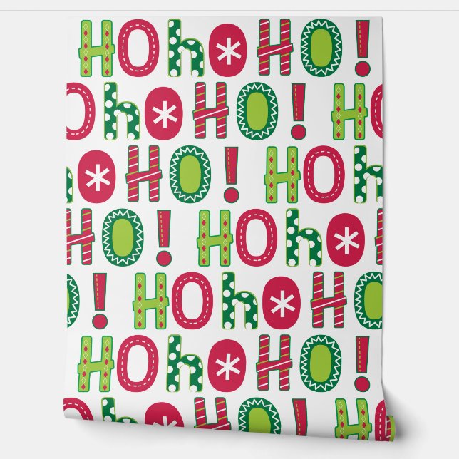 Ho Ho Ho Kerstplezier Modern Typografie Patroon Behang (Afrollen)