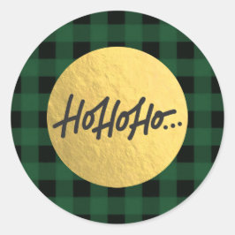 HO HO HO Kerstvakantie Buffalo geruit goud folie Ronde Sticker