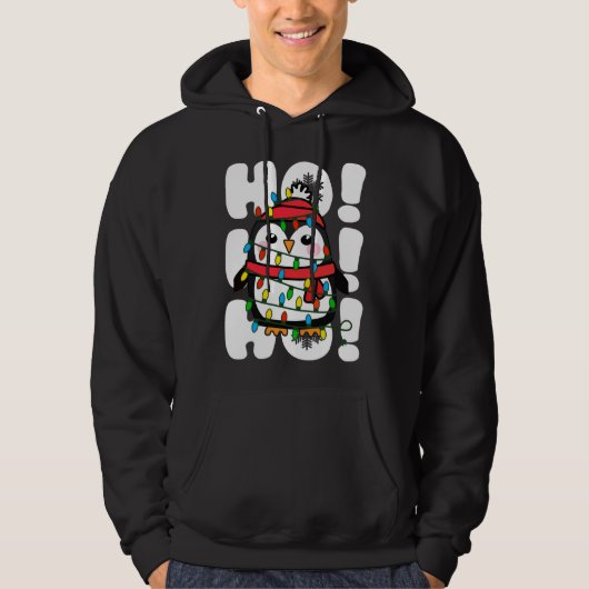 Ho Ho Ho Kerstverlichting Leuke Pinguïn Hoodie (Voorkant)