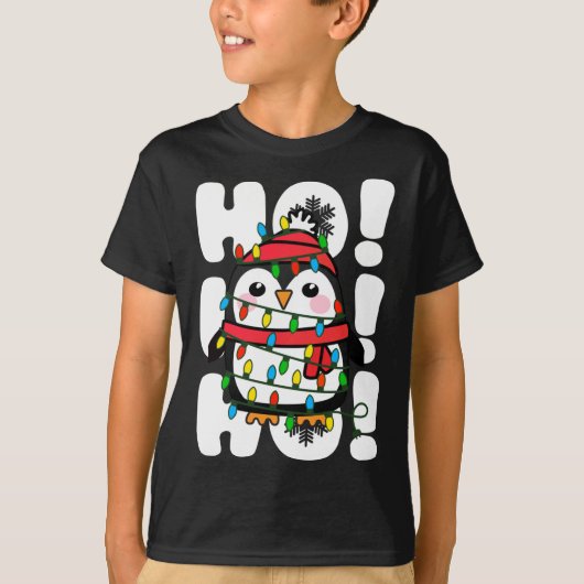Ho Ho Ho Kerstverlichting Leuke Pinguïn T-shirt (Voorkant)
