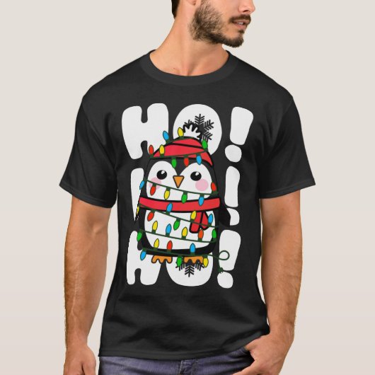 Ho Ho Ho Kerstverlichting Leuke Pinguïn T-shirt (Voorkant)