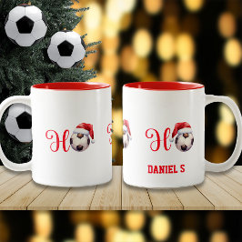 Ho Ho Ho Kerstvoetbal/Football Aangepaste naam Tweekleurige Koffiemok