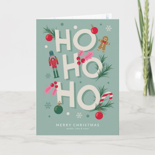 Ho Ho Ho Kerstvreugde Feestdagen Kaart (Voorkant)