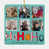 Ho Ho Ho Kleurrijke 6 foto Kerstmis Keramisch Ornament (Achterkant)