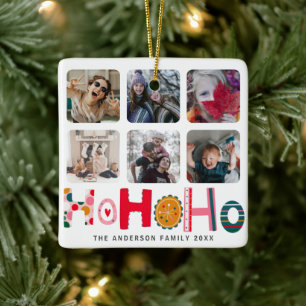 Ho Ho Ho Kleurrijke 6 foto Kerstmis Keramisch Ornament