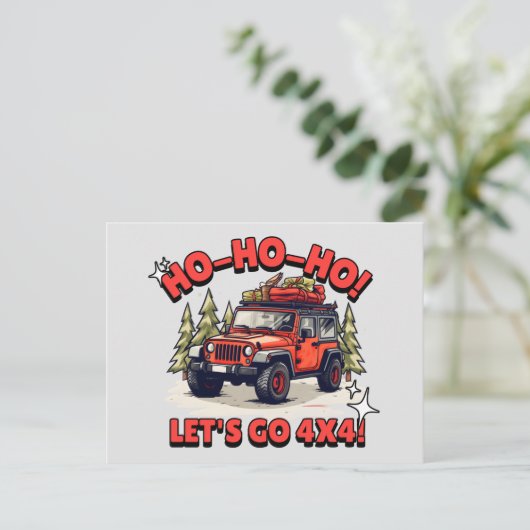 Ho-Ho-ho! Laten we 4x4 gaan! Feestdagenkaart (Staand voorkant)