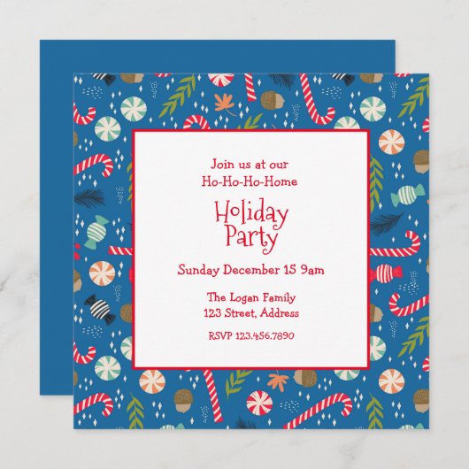 Ho-Ho-Ho-me Holiday Sweets Pattern Invitation Kaart (Voorkant / Achterkant)